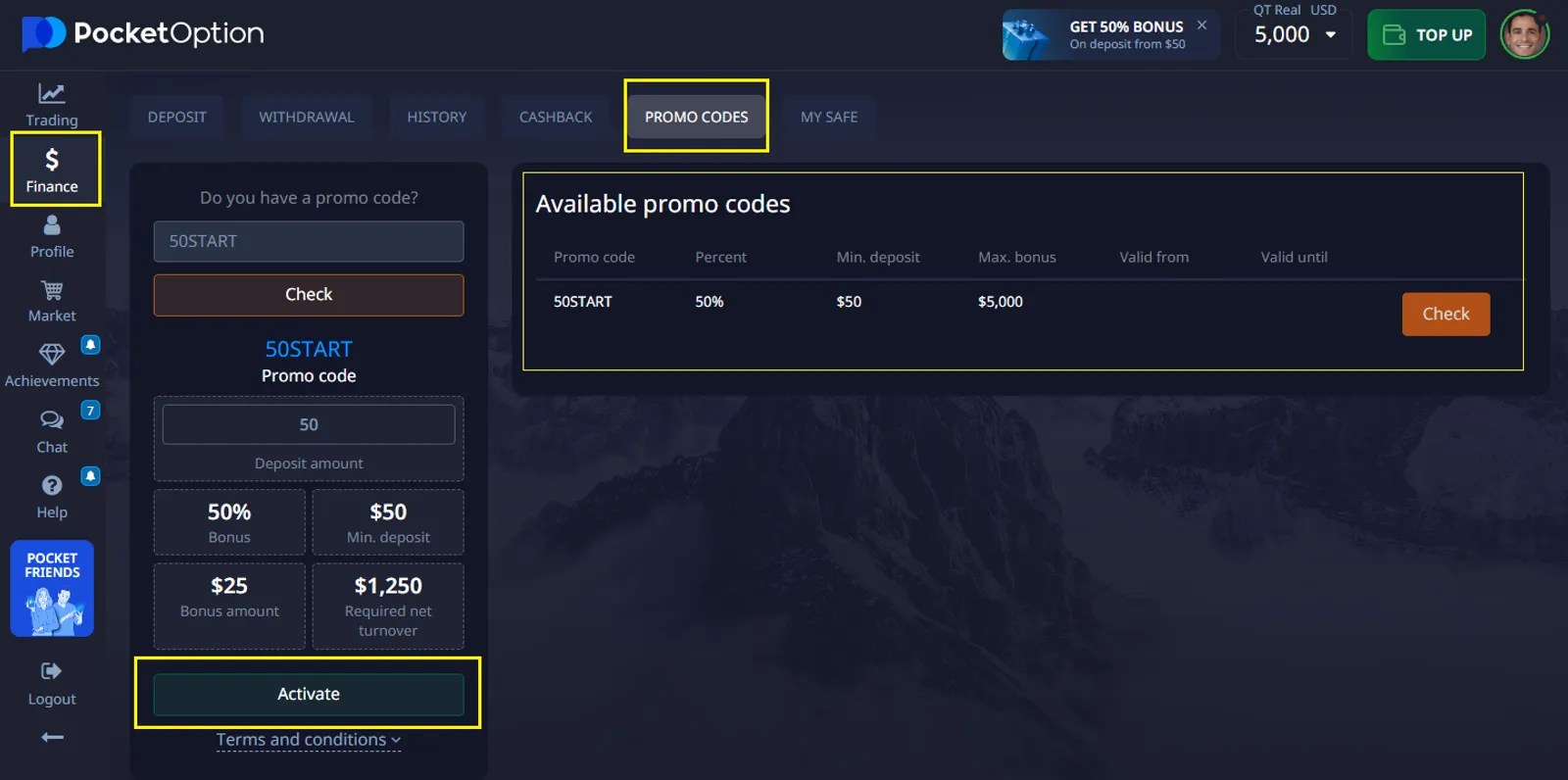 Pocket Option Applicare Codice Promozionale